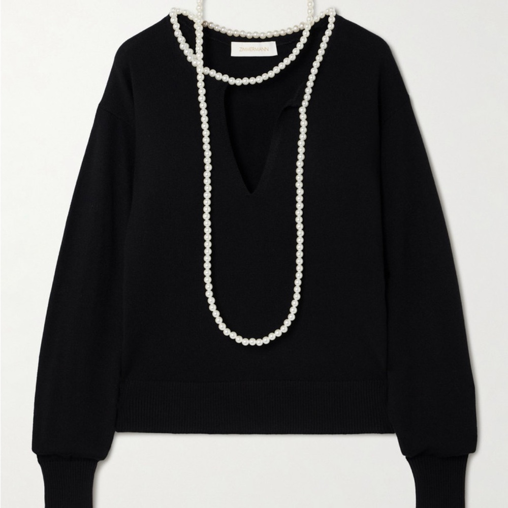 Zimmermann Crush Wool Faux Pearl Necklace Sweater NWT